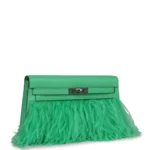 Hermes Kelly Elan Foile Vert Comics Chevre and Ostrich Feather Palladium Hardware - Image 2