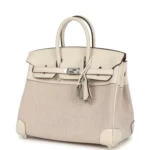 Hermes Birkin 25 Nata Swift and Ecru-Beige Toile H Canvas Palladium Hardware - Image 5