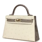 Hermes Special Order (HSS) Kelly Sellier 20 Beton and Gris Tourterelle Ostrich Permabrass Hardware - Image 5