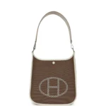 Hermes Neo Evelyne PM Etoupe Officier Canvas and Gris Pale Swift Palladium Hardware - Image 7