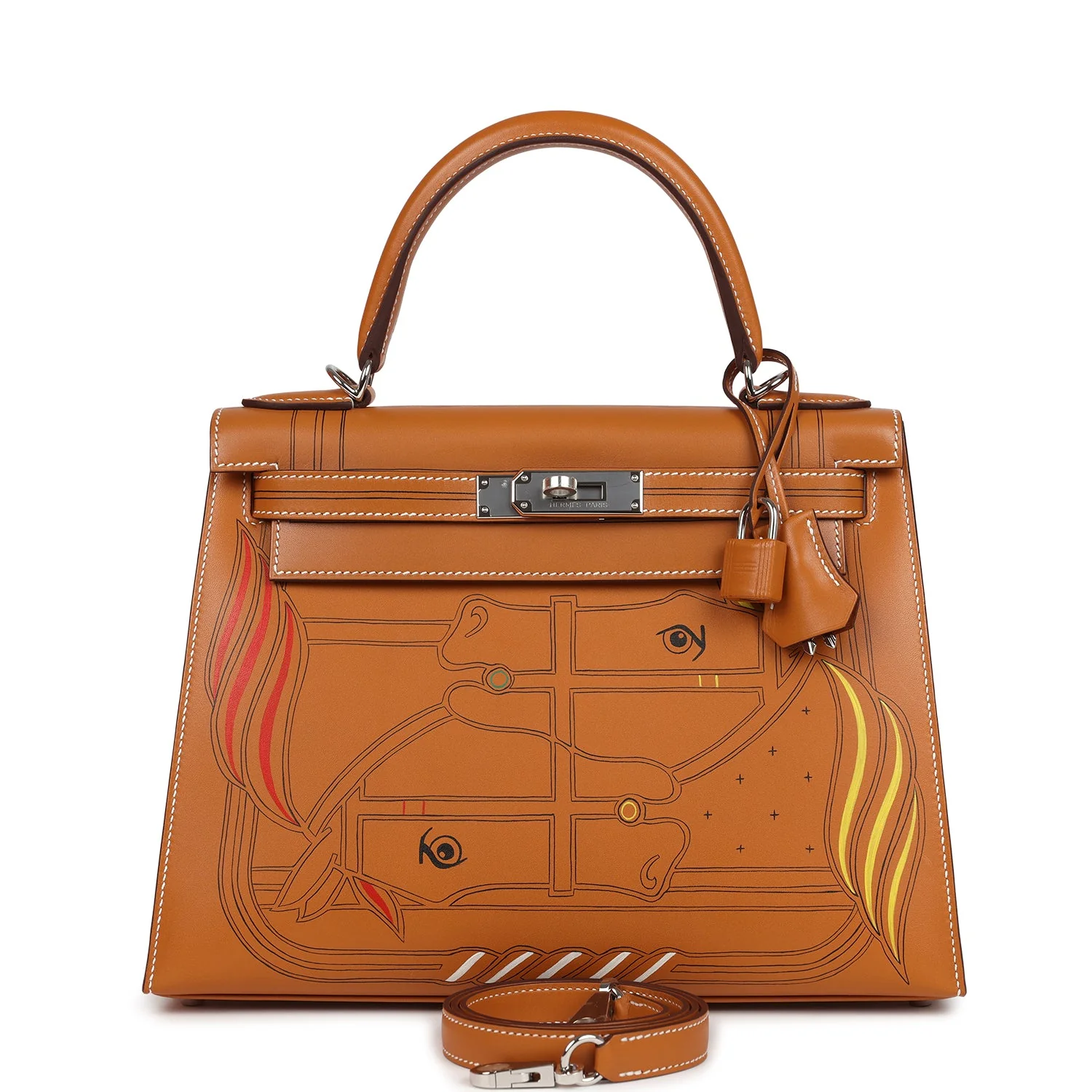 DCD2A266-CD19-EE0A-2C3D-D9EC41CE527F.webp Hermes Kelly Sellier 28 "Painted Quadrige" Naturel Sable Butler Palladium Hardware - Image 1
