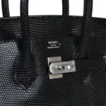 Hermes Birkin 25 Black Shiny Varanus Niloticus Lizard Palladium Hardware - Image 7