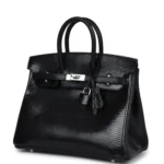 Hermes Birkin 25 Black Shiny Varanus Niloticus Lizard Palladium Hardware - Image 5