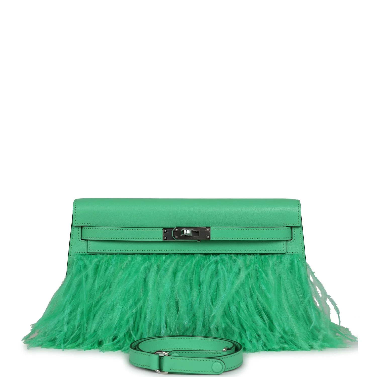 DE1BF6F4-691B-6BAA-07B0-FF885DA00C29.webp Hermes Kelly Elan Foile Vert Comics Chevre and Ostrich Feather Palladium Hardware - Image 1