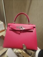 Herm&egrave;s Kelly 25-28 Rose Red Silver Buckle Custom - Image 2