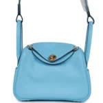 Hermes Mini Lindy Celeste Swift Gold Hardware