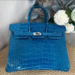Herm&egrave;s Brikin 25-30 Izmir Blue Shiny Crocodile Leather