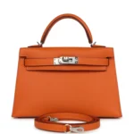 Hermes Kelly Sellier 20 Orange Epsom Palladium Hardware