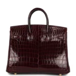Hermes Birkin 25 Bordeaux Shiny Niloticus Crocodile Gold Hardware - Image 4