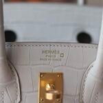 Hermes Birkin platinum bag, white color, glossy crocodile skin, gold clasp, 25cm customization - Image 6