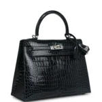 Hermes Kelly Sellier 25 Vert Rousseau Shiny Porosus Crocodile Palladium Hardware - Image 2