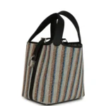 Hermes Stripe Picotin Lock 18 Black Swift and Ecru, Bleu, Black and Fauve Toile H Canvas Palladium Hardware - Image 5