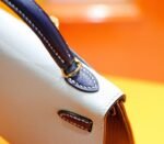 Hermes Minikelly Mini Kelly Pearl Grey with Gemstone Blue, Sheepskin, Fully Hand-Embroidered, Gold Studs, 2nd Generation - Image 6