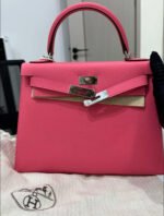 Herm&egrave;s Kelly 25-28 Rose Red Silver Buckle Custom - Image 3