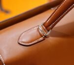 Hermes Kelly brown gold leather full-sewn saddle leather with silver buckles, 40cm long - Image 6