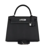 Hermes Kelly Sellier 28 Black Epsom Palladium Hardware