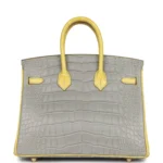 Hermes Special Order (HSS) Birkin 25 Gris Perle and Mimosa Matte Alligator Brushed Gold Hardware - Image 4