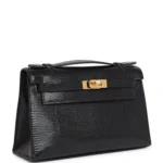 Hermes Kelly Pochette Black Varanus Niloticus Lizard Gold Hardware - Image 2