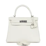 Hermes Kelly Retourne 28 White Clemence Palladium Hardware