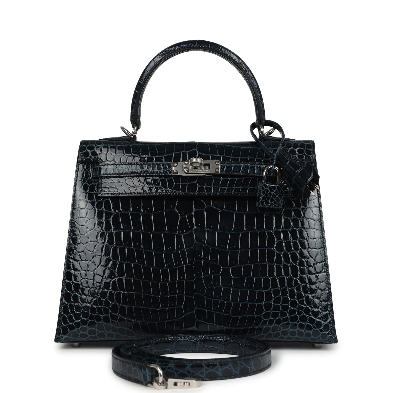 EBBC1D39-B5D8-D01A-3BAC-D025F508E83A.webp Hermes Kelly Sellier 25 Vert Rousseau Shiny Porosus Crocodile Palladium Hardware - Image 1