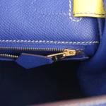 Hermes Special Order (HSS) Kelly Sellier 28 Bleu Electric and Lime Epsom Brushed Gold Hardware - Image 8