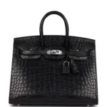 Hermes Birkin Sellier 25 Black Matte Alligator Palladium Hardware