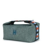 Hermes Bride-A-Brac Au Carre Case PM Vert Foret H Natte Canvas and Wool Palladium Hardware - Image 5