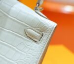 Hermes Minikelly 2nd generation, matte crocodile skin, cream white, silver buckle, 19cm - Image 7