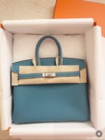 Herm&egrave;s Brikin 25-35 Denim Blue Silver Buckle Custom - Image 4