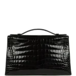 Hermes Kelly Pochette Black Shiny Porosus Crocodile Gold Hardware - Image 4