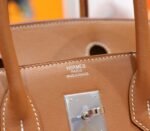 Hermes Birkin gold-plated bag, golden-brown Swift combination, original canvas, fully hand-sewn, silver buckle, 30cm long customization - Image 7