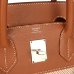 Hermes Birkin HAC 40 Gold Togo and Ecru-Beige Toile H Canvas Palladium Hardware - Image 7