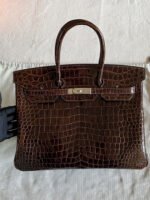 Herm&egrave;s Birkin 35 Inverted V Shiny Crocodile Chocolate customization