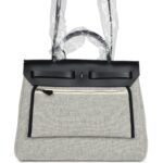 Hermes Herbag Zip 31 PM Hobnailed Black and Ecru Printed H Plume Canvas and Vache Hunter Palladium Hardware - Image 4