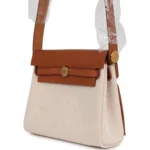 Hermes Herbag Zip 20 Mini Ecru and Beige Toile H Canvas and Fauve Vache Hunter Gold Hardware - Image 5