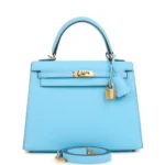 Hermes Kelly Sellier 25 Celeste Epsom Gold Hardware
