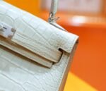 Hermes Minikelly 2nd generation, matte crocodile skin, cream white, silver buckle, 19cm - Image 6