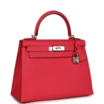 Hermes Kelly Sellier 28 Rose Extreme Epsom Palladium Hardware - Image 2