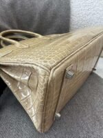 Hermes beige silver buckle shiny inverted V crocodile birkin 25-30CM customization - Image 5