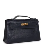 Hermes Kelly Pochette Bleu Indigo Matte Alligator Gold Hardware - Image 2
