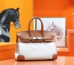 Hermes Birkin gold-plated bag, golden-brown Swift combination, original canvas, fully hand-sewn, silver buckle, 30cm long customization - Image 2