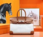 Hermes Birkin gold-plated bag, golden-brown Swift combination, original canvas, fully hand-sewn, silver buckle, 30cm long customization
