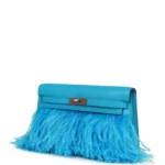 Hermes Kelly Elan Foile Bleu Frida Chevre Chamkila and Ostrich Feathers Palladium Hardware - Image 5