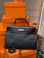 Herm&egrave;s Kelly 40 black silver buckle TOGO leather custom