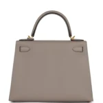 Hermes Special Order (HSS) Kelly Sellier 28 Gris Asphalte Verso Epsom Brushed Gold Hardware - Image 4