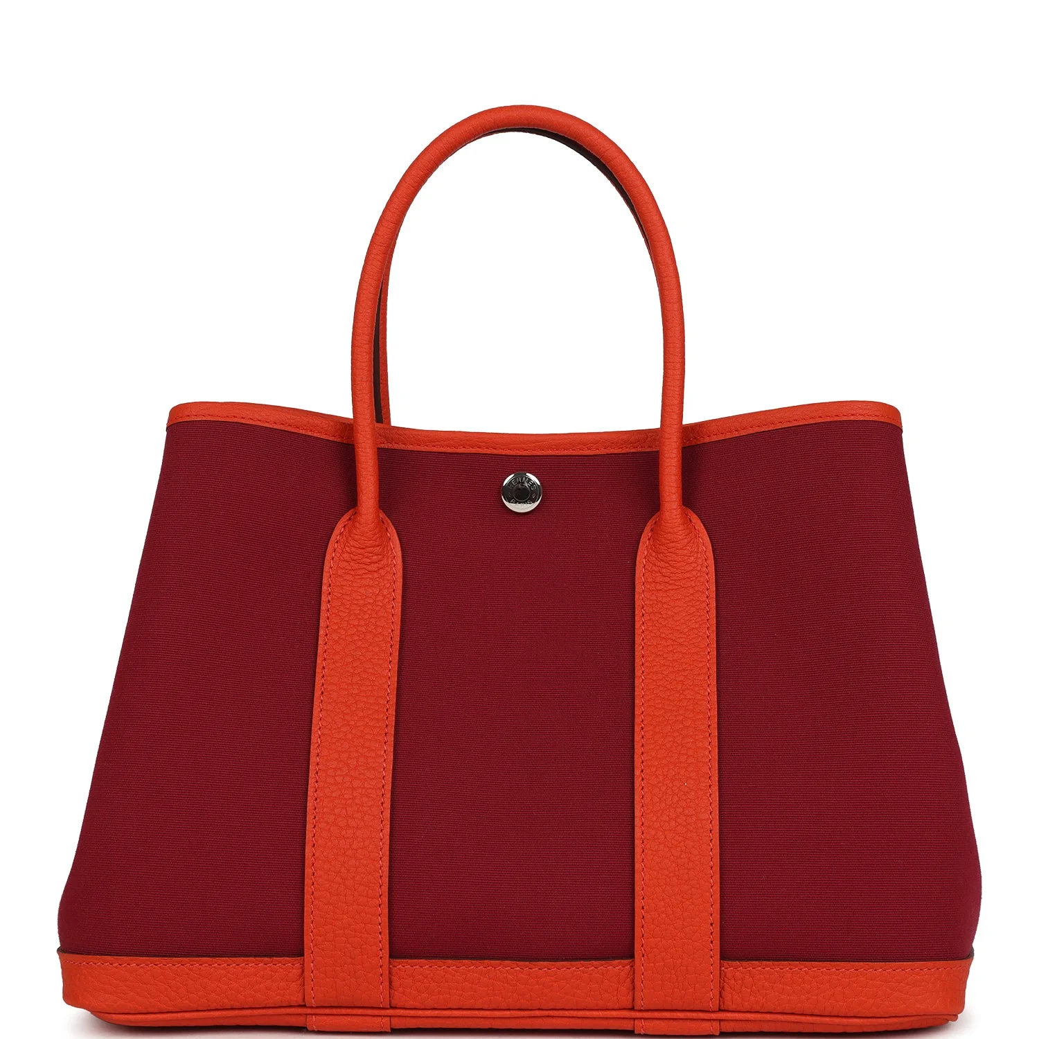 FD72B6D9-C956-0681-E4D7-54E54B7687AF.webp Hermes Garden Party 30 Rubis Officier Canvas and Capucine Negonda Palladium Hardware - Image 1