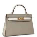 Hermes Special Order (HSS) Kelly Sellier 20 Gris Tourterelle and Nata Chevre Gold Hardware - Image 2