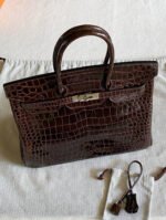Herm&egrave;s Birkin 35 Inverted V Shiny Crocodile Chocolate customization - Image 5